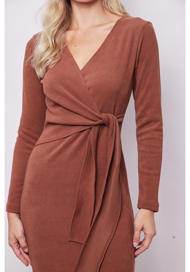 Kadın Hafif Likralı Triko Kruvaze Anvelop Bağcıklı Uzun Kol Diz Altı Uzun Elbise-fındık Kabuğu Fındık Kabuğu Kadın Hafif Likralı Triko Kruvaze Anvelop Bağcıklı Uzun Kol Diz Altı Uzun Elbise-fındık Kabuğu Fındık Kabuğu