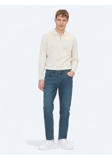 Petrol Slim Fit Denim Pamuk Karışımlı Pantolon Petrol