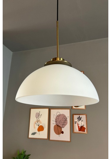 Perry Beyaz Cam Tekli Avize Ufo İnce Eskitme Başlık Retro Sarkıt Lamba Restoran Salon Aydınlatma Beyaz