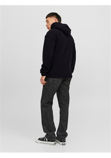 Jack&Jones Jorsılverlake Fleece Hood Erkek Sweatshirt 12242470-Black Siyah