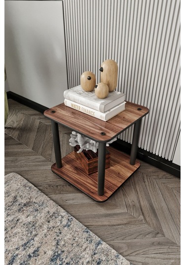 2 Katlı Dekoratif Kare Kitaplık Ceviz Ceviz