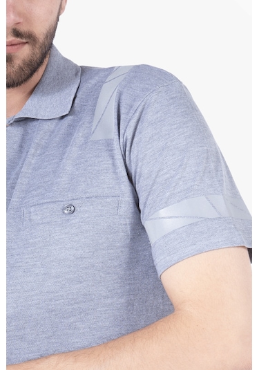 Polo Yaka Reflektörlü T-shirt Gri Melanj