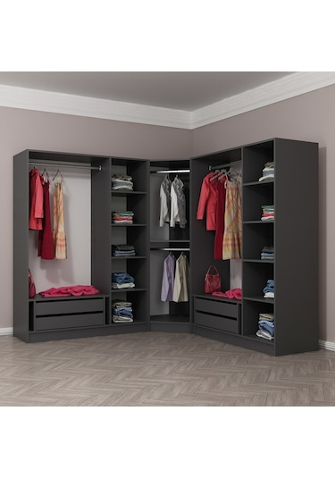 Minar Kale 7 Kapaklı 4 Ç Köşe Dolap Antrasit 210cm