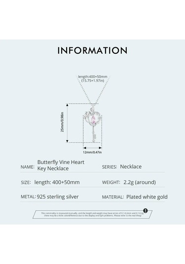 Bamoer Anahtar Kolye 925 Ayar Gümüş Retro Vintage Kelebek Asma Kalp Takı Hediyeler Kadın Kızlar İçin