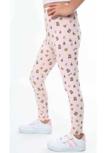 Toontoy Kız Çocuk Baskılı Tayt Pudra