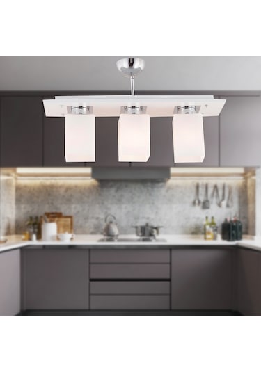 Atlas 3 Lü Sıralı Beyaz  Modern Genç Odası Mutfak- Banyo Mutfak Salon Avize