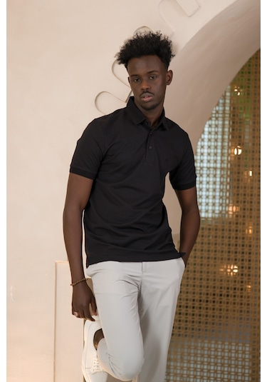 Paul Martin Örme Polo Yaka Regular Fit Pamuklu Ve Likralı T-shirt Siyah