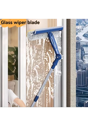 Monyee Yüksek Katlı Evler İçin Çift Taraflı Pencere Temizleyici - Döner Kafa Ve Kauçuk Silecekli Ev Temizlik Aracı Mavi