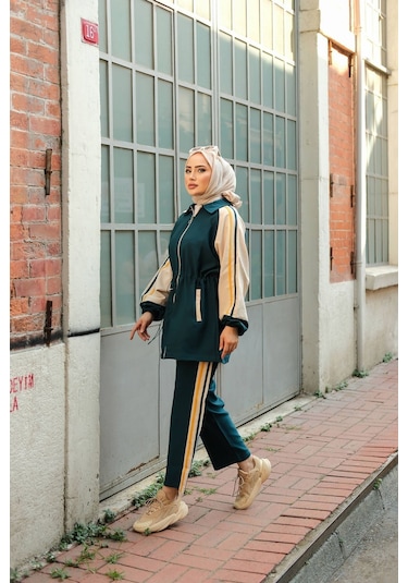 Tesettür Eşofman Takımı Fermuarlı Alt-üst Takım Petrol 448 Petrol