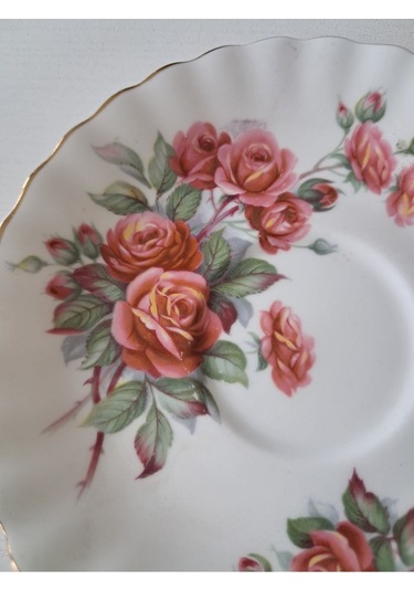 Bone China England Centennial Rose Antıque Double Size Coffee Cup & Saucer Pembe