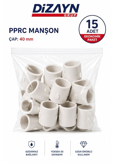 Dizayn Pprc Manşon 40 Mm 15 Adet Pn25 Temiz Su Tesisat Ek Parçası