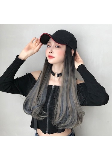 Cbtx Şapka Peruk Uzun Kıvırcık Saç Kap Uzun Saç Mikro Hacimli Peruk Degrade Aoki Gri Seçim Pus Mavisi 60 Cm