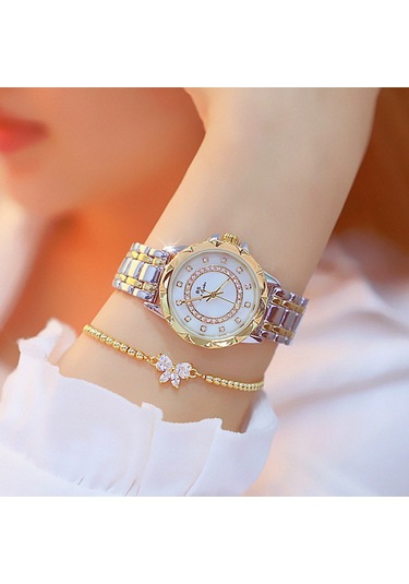 Leezsing Kadın Moda Saat Metal Kasa Bant Analog Kol Saati Parıldayan Elmas Kuvars Saat