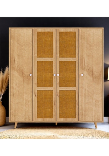 Floradesign Bali Bohem Jüt 4 Kapaklı Gardırop /jüt Mdf Kapaklı Elbise Dolabı 160cm