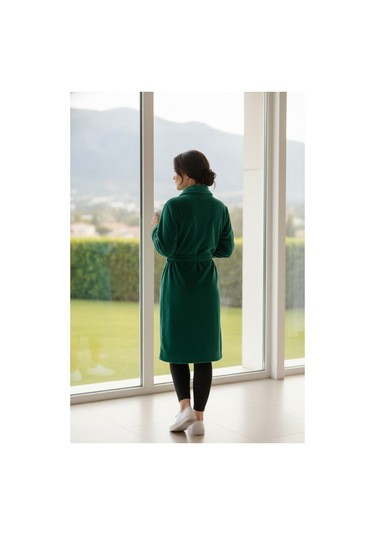 Lumor Şal Yaka Wellsoft Peluş Yumuşak Sabahlık Z.yeşili Zümrüt Yeşili