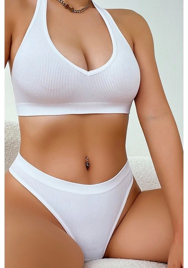 Kadın Beyaz Seamless Tanga Sütyen Takım Çok Renkli