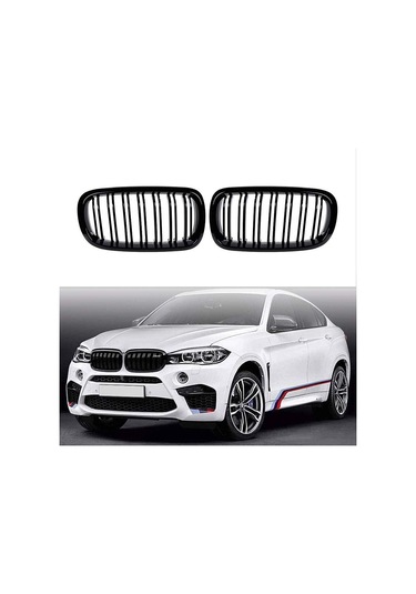 Bmw X6 F16 Çift Şeritli Ön Panjur Izgara 2015 Sonrası Parlak Siya