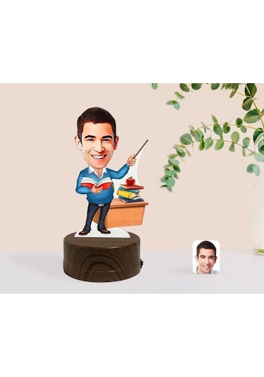 Kişiye Özel Erkek Sınıf Öğretmeni Karikatürlü Dekoratif 3D Biblo