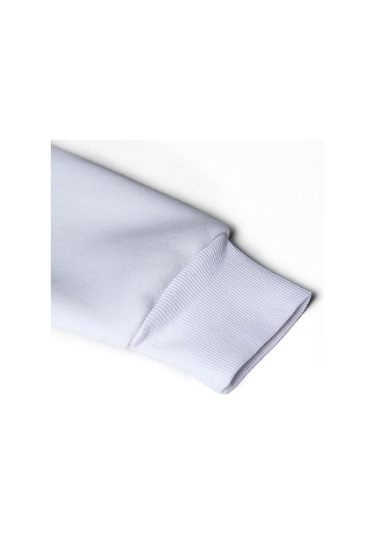 Unisex Beyaz Göğsü Logo Baskılı Kalın Üç Iplik Şardonlu Kapüşonlu Hoodie Sweatshirt Beyaz