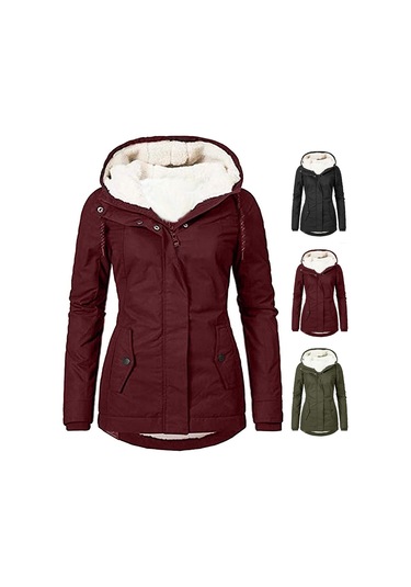 Kadınlar İçin Düz Renk Orta Uzunlukta Polar Ceket Kırmızı