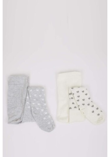 Defacto Kız Bebek Dikişsiz 2'li Pamuklu Külotlu Çorap D2493A5NSKR1 Çok Renkli