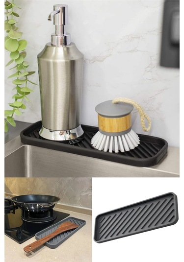 Siyah Silikon Yağdanlık Yağlık Standı Altlık Çok Amaçlı Organizer Sabunluk Altlığı 23x10 Cm Diğer