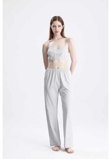 Laperissa Kadın Gri 3 Lü Ev Giyim Takımı Büstiyer, Pantolon Ve Bağlamalı Üst Gri