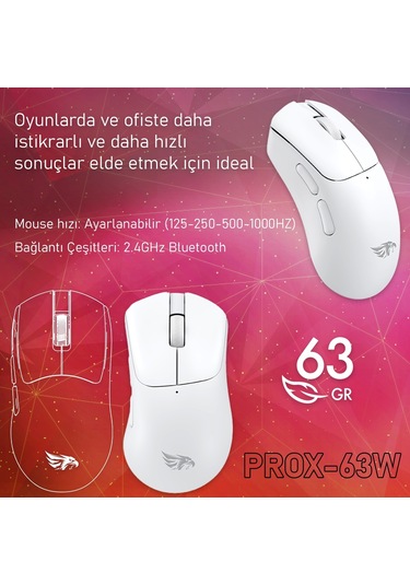 Gameagle PROX-63W Ultra Hafif Kablosuz 3 Mode Optik Oyuncu Mouse