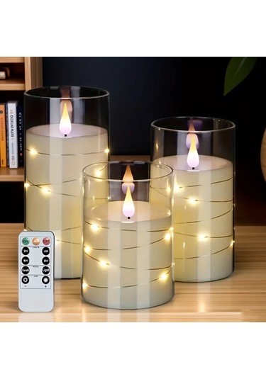 Xuweiwei 3 Adet Akrilik Led Mum Işık Kumanda Zamanlama Kararma Masastüü Aydınlatma Diğer