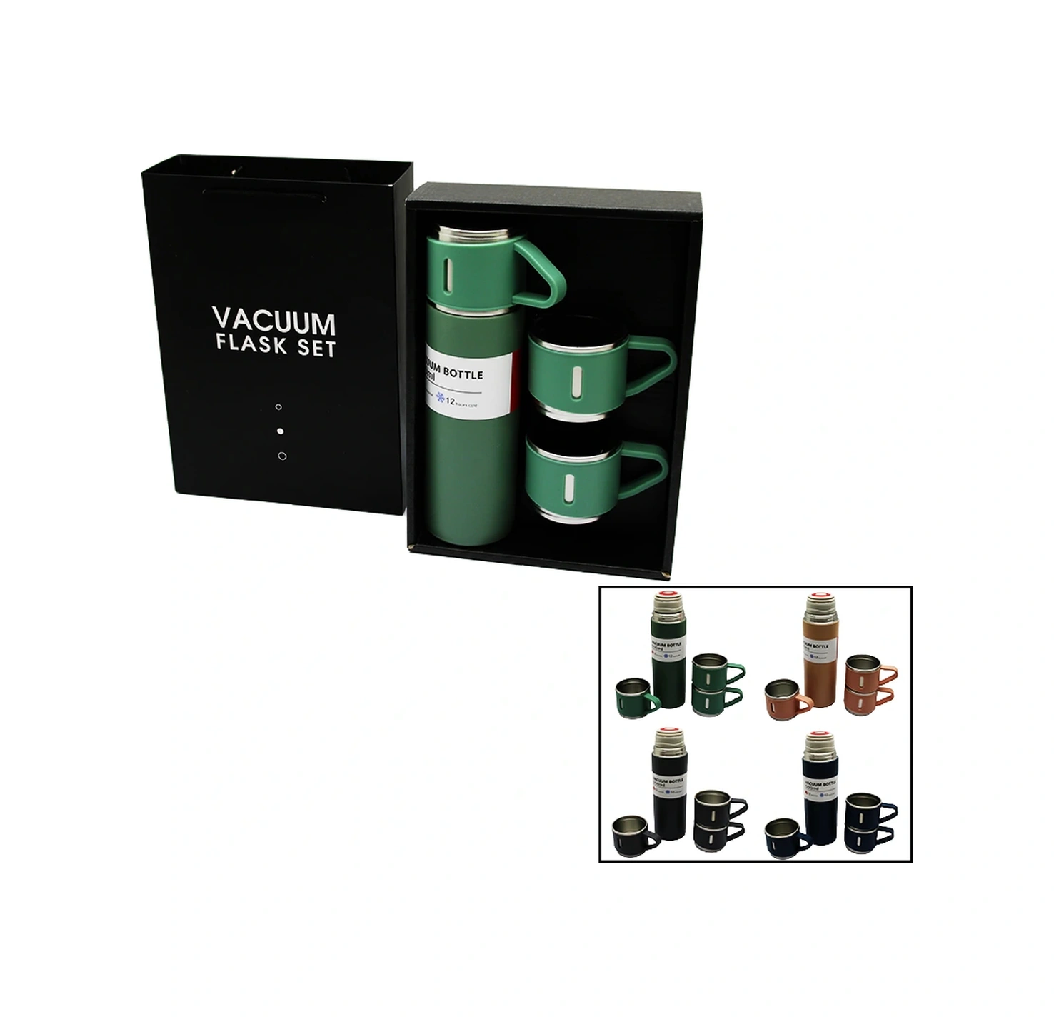 Çantalı 500ml 3 Parça Bardaklı Çelik Termos Seti Kahverengi