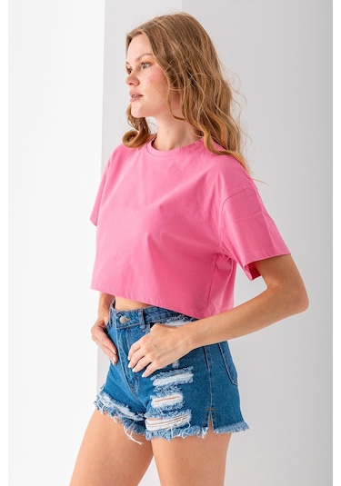 Giysa Kadın Bisiklet Yaka %100 Pamuk Basic Crop T-shirt Pembe - 925007 Pembe Giysa Kadın Bisiklet Yaka %100 Pamuk Basic Crop T-shirt Pembe - 925007 Pembe