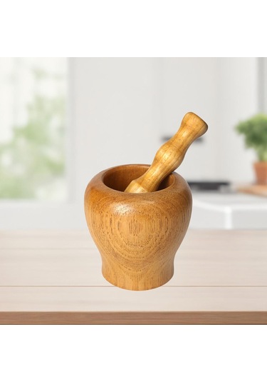 Homyl Mutfak Ahşap Harç Ve Havanya Set Sarımsak Zencefil Açık Kahverengi