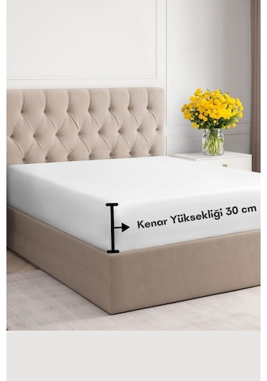 Beyaz Renkli %100 Pamuklu Penye Kumaş Fitted Lastikli Çarşaf