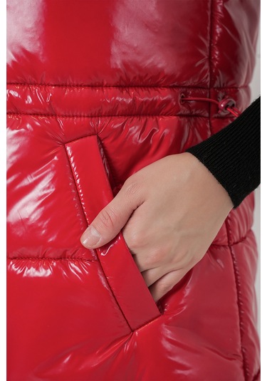 Kadın Parlak Şişme Yelek 5218 - Kırmızı Kırmızı