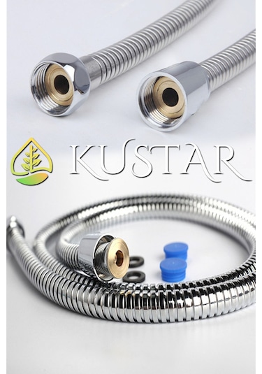 Kustar Çelik Örgülü Pirinç Somunlu Patlamaz Paslanmaz Yıpranmaz 150 Cm Banyo Duş Hortumu Gri