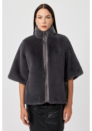 Cecilia Kül Gri Kadın Tüylü Mont 001