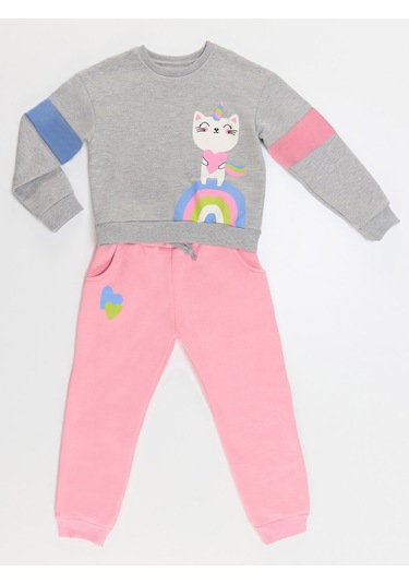 Denokids Rainbow Cat Kız Çocuk Alt-Üst Eşofman Takım