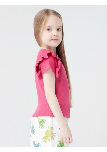 Kız Çocuk Kaşkorse Kolları Fırfırlı Bluz-13810-fuşya Fuşya