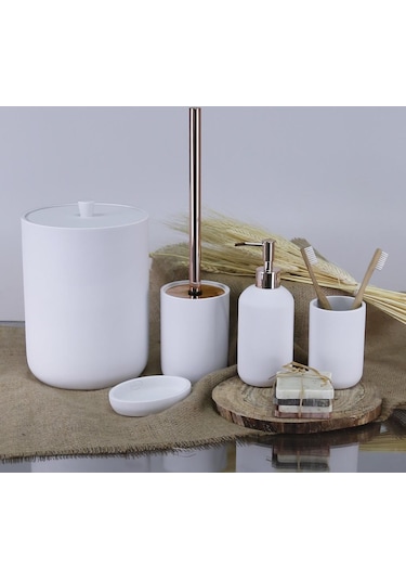 By Selim Home Elegance Beyaz Polyester 5 Parça Banyo Seti Beyaz