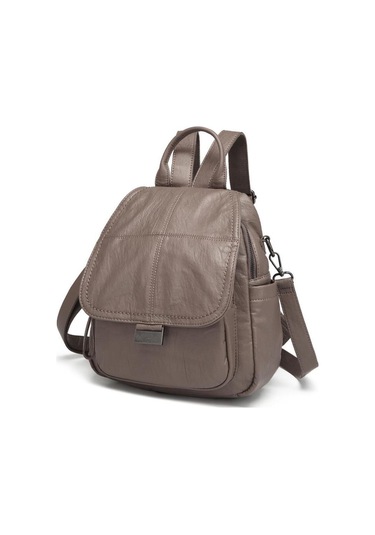 Yıkama Deri Sırt Askılı Kadın Çantası 21-k Barcelona 1908 Vizon