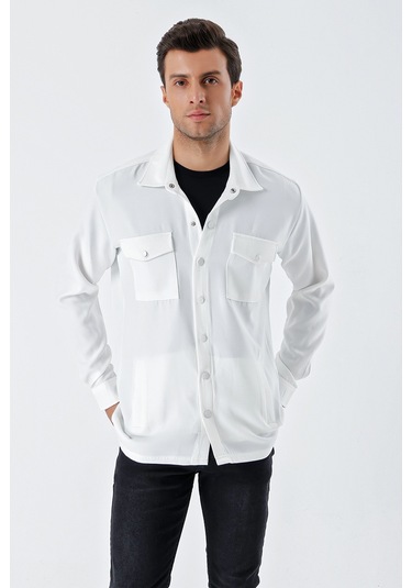 Bigdart 20193 Oversize Erkek Gömlek - Beyaz 001