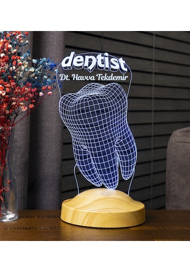 3D Led Lamba 3 Boyutlu Diş Doktoru Dentist Kişiye Özel Hediye