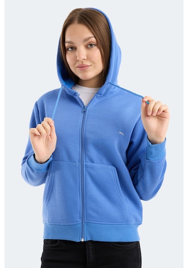 Slazenger Mılıo I Kadın Fermuarlı Kapüşonlu Cepli Indigo Sweatshırt Indigo