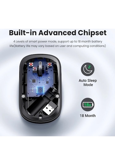 Prestigegoods Ugreen Mu001 Kablosuz Optik Mouse, Akıllı Güç Modu, Sessiz, 18 Ay Pil Ömrü, 10m Mesafe, Oyun İçin Optimal MU001