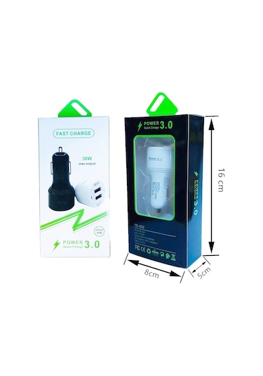 Te-092 36w Çift Qc3.0 Usb Hızlı Araç Şarj Cihazı + Usb'den Mikro Usb Veri Kablosu Seti Siyah