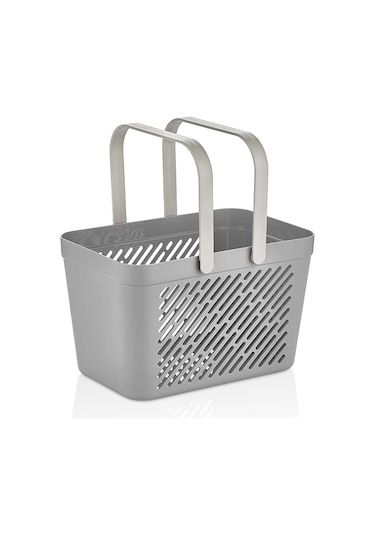 Kulplu Plastik Saklama Sepeti - Çok Amaçlı Düzenleyici Sepet - Tezgah Üstü, Banyo, Mutfak, Ofis - Organizer Sepet - Gri Gri