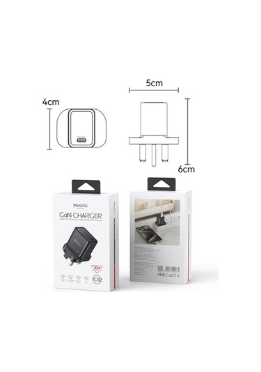 Tongxida Yesıdo Yc82 Pd 30w Hızlı Şarj Güç Adaptörü Type-c Tek Bağlantı Noktalı Gan Duvar Şarj Cihazı Siyah Mobil Cihazlar İçi Siyah