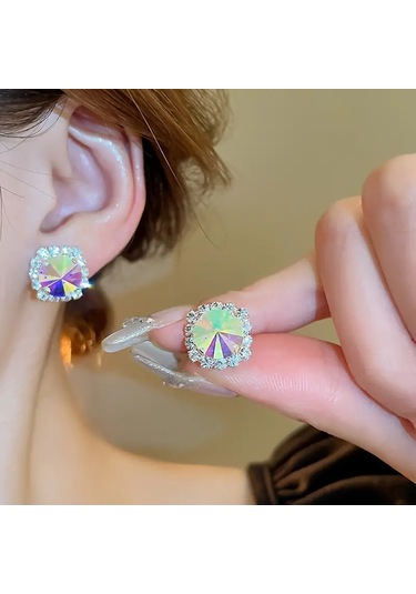 Kristal Kolye & S925 Gümüş Çivili Küpe Çok Renkli