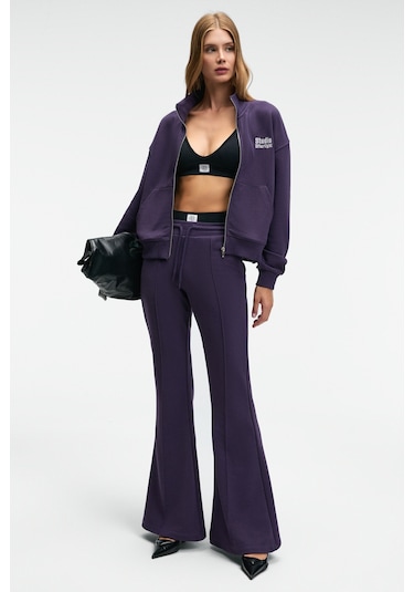 TORINA Kadın Nakış Detaylı Fermuarlı Çift Cepli Relax Mor Ceket