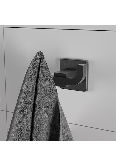 Ahlez Kare Mat Siyah Ikili Bornoz Askılık Uzun Havluluk Seti Siyah